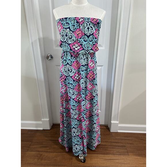 Lilly Pulitzer Dress Small Marlisa Strapless Maxi Multicolor Pima Cotton - Picture 1 of 4